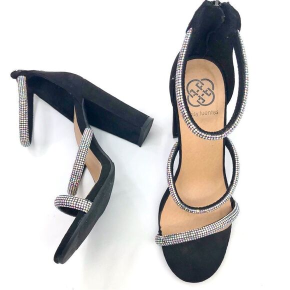 Daisy Fuentes RYATT Black Fabric Rhinestone Sparkle Heeled Sandals - Picture 6 of 16